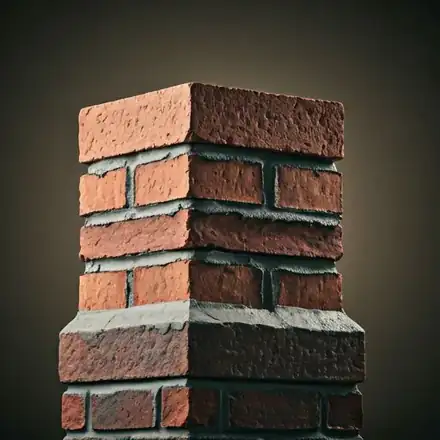 Detailed, close-up shot of a professional mason meticulously repairing a vintage brick chimney