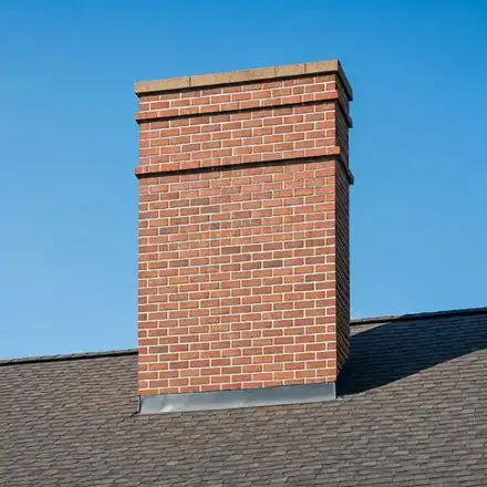 High-fidelity architectural photography of a beautifully restored brick chimney on a luxury suburban house in in Corcoran, MN