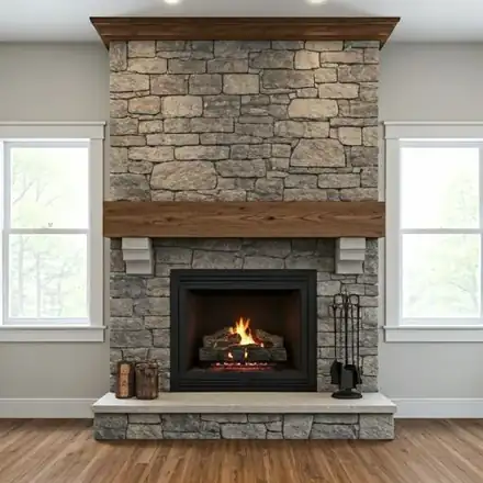 Beautifully finished stone fireplace interior in a high-end Cottage Grove residence