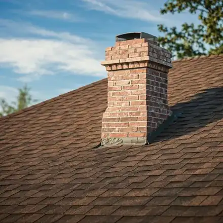 Mason meticulously repairing a vintage brick chimney on a high-end suburban home in Mounds View