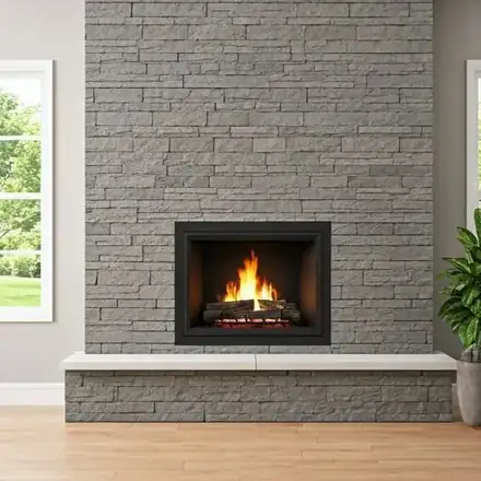 Modern stone veneer fireplace installation in a contemporary Minneapolis living room